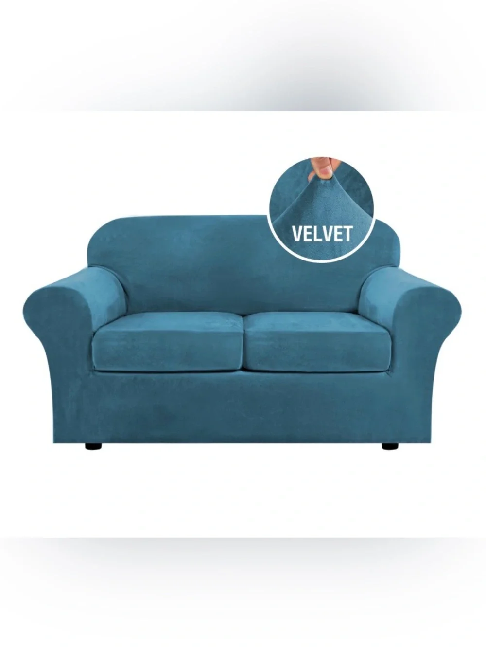 Real Velvet LOVESEAT Furniture Stretchy SlipCover 55-78” - PEACOCK BLUE